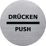 helit piktogramm "the badge" DRCKEN/PUSH, rund, silber