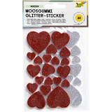 folia moosgummi Glitter-Sticker, herzen rot / silber