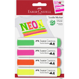 FABER-CASTELL Textilmarker, Neonfarben, 4er Blister