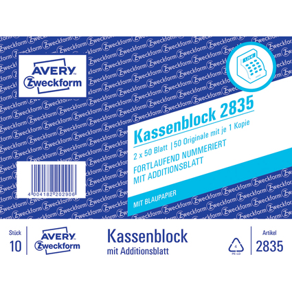 AVERY Zweckform Formularbuch "Kassenblock", 2 x 50 Blatt
