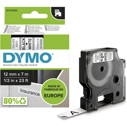 DYMO D1 Schriftbandkassette schwarz/wei, 12 mm x 7 m