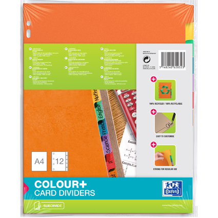 Oxford Karton-Register, blanko, DIN A4, farbig, 12-teilig