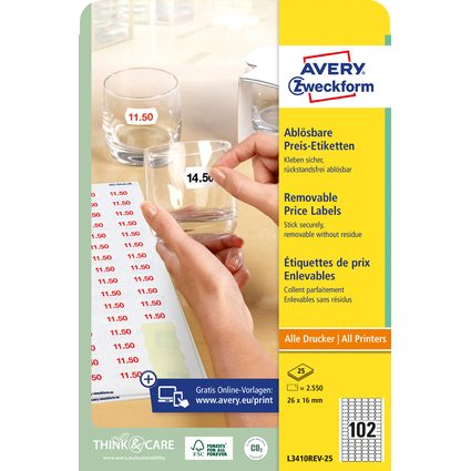 AVERY Zweckform Stick+Lift Preis-Etiketten, 26 x 16 mm, wei