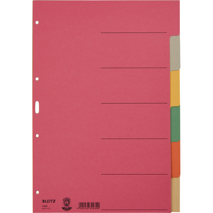 LEITZ Karton-Register extrastark, blanko, A4, 6-teilig
