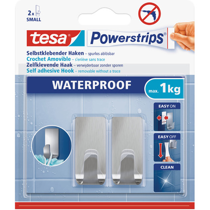 tesa Powerstrips Haken ZOOM WATERPROOF Small, Metall, silber