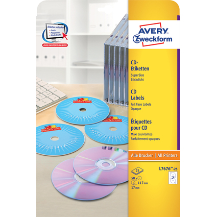 AVERY Zweckform CD-Etiketten SuperSize, wei, matt