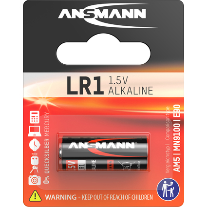 ANSMANN Alkaline Rundzelle "LR1", 1,5 Volt, 1er-Blister