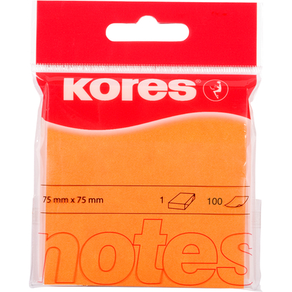 Kores Haftnotizen "NEON", 75 x 75 mm, blanko, neon-orange