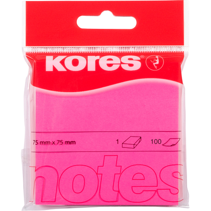 Kores Haftnotizen "NEON", 75 x 75 mm, blanko, neon-pink