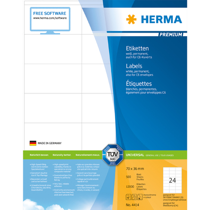 HERMA Universal-Etiketten PREMIUM, 70 x 36 mm, wei