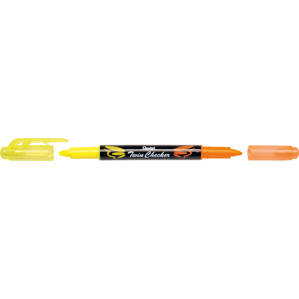 Pentel Textmarker "TWIN CHECKER", 2 Spitzen, gelb/orange