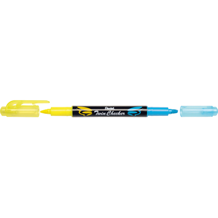 Pentel Textmarker "TWIN CHECKER", 2 Spitzen, gelb/blau
