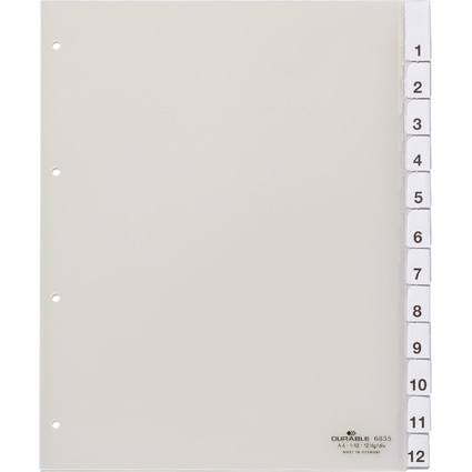 DURABLE Kunststoff-Register, A4, 12-teilig, transparent