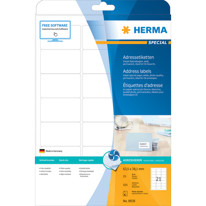 HERMA Inkjet-Etiketten SPECIAL, 63,5 x 38,1 mm, wei