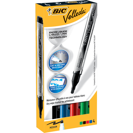 BIC Whiteboard-Marker Velleda Liquid Ink, 4er Etui