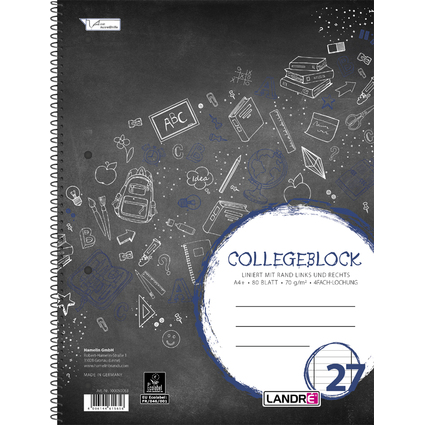LANDR Collegeblock "college" DIN A4, liniert, 80 Blatt