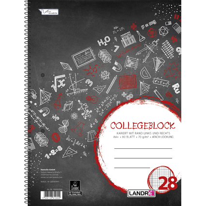 LANDR Collegeblock "college" DIN A4, kariert, 80 Blatt