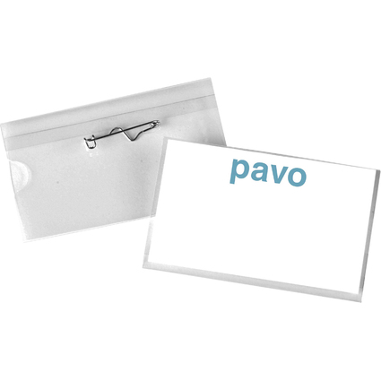 pavo Namensschild, mit Wellennadel, 54 x 90 mm, transparent