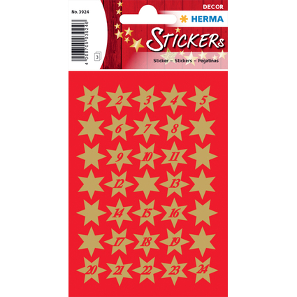 HERMA Weihnachts-Sticker DECOR "Sterne", gold mit Ziffern