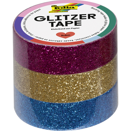 folia Deko-Klebeband "Glitzer Tape", pink/gold/hellblau