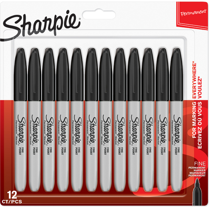 Sharpie Permanent-Marker FINE, schwarz, 12er Blisterkarte