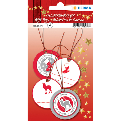 HERMA Weihnachts-Geschenkanhnger 3D, rund, rot/silber
