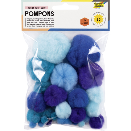 folia Pompons, 30 Stck, TON IN TON MIX Blau
