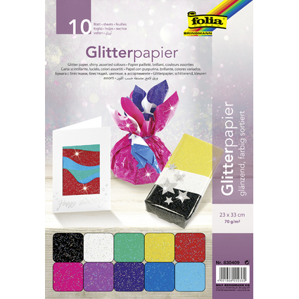 folia Glitterpapier, 70 g/qm, 230 x 330 mm, farbig sortiert