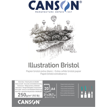 CANSON Zeichenkartonblock Illustration Bristol, DIN A4, wei