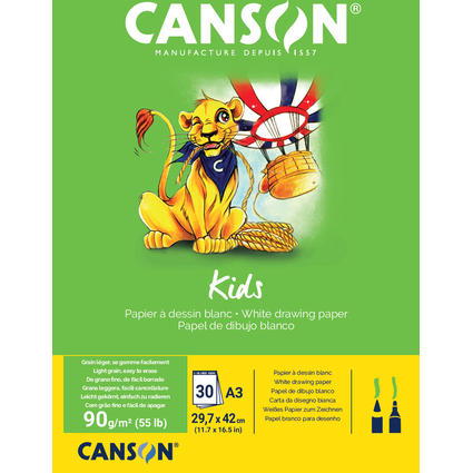 CANSON Zeichenblock Kids, DIN A3, 90 g/qm, 30 Blatt