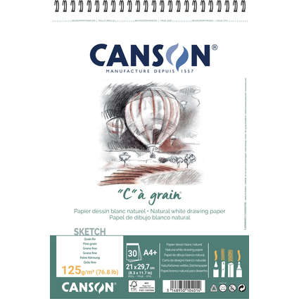 CANSON Zeichenpapier-Spiralblock "C"  grain, A4, 125 g/qm