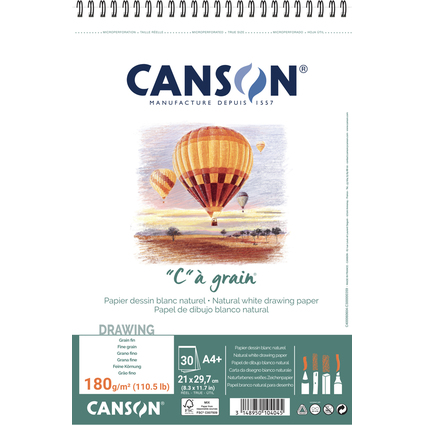 CANSON Zeichenpapier-Spiralblock "C"  grain, A4, 180 g/qm