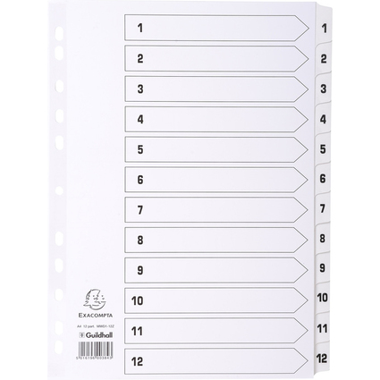 EXACOMPTA Karton-Register 1-12, DIN A4, wei, 12-teilig