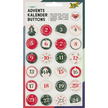 folia Adventskalender-Buttons "Classic", aus Blech, 1 - 24