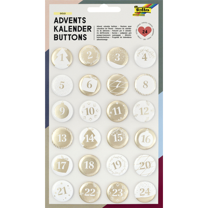 folia Adventskalender-Buttons PERLMUTT, aus Blech, 1 - 24