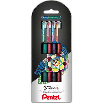 Pentel Hybrid Gel-Tintenroller "Dual Pen", 4er Etui