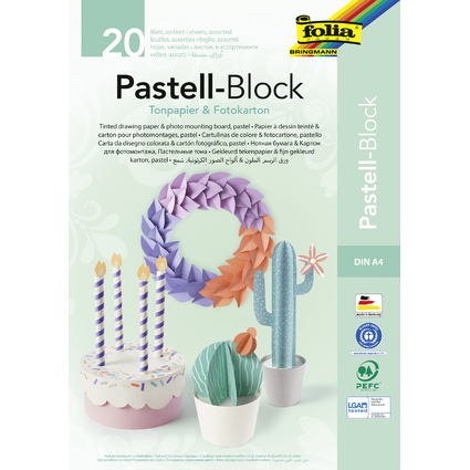 folia Tonpapier- und Fotokarton-Block PASTELL, A4, 20 Blatt