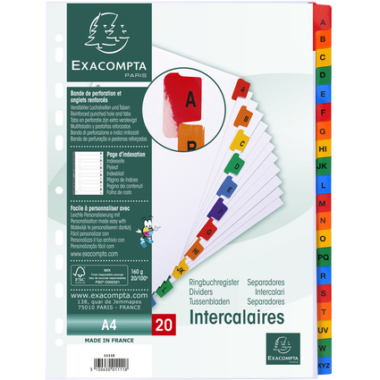 EXACOMPTA Karton-Register A-Z, DIN A4, wei, 20-teilig