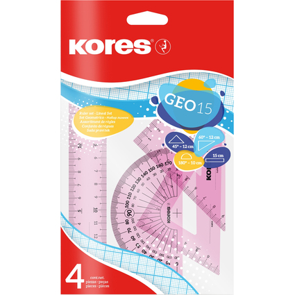 Kores Geometrie-Set GEO15, 4-teilig, farbig sortiert