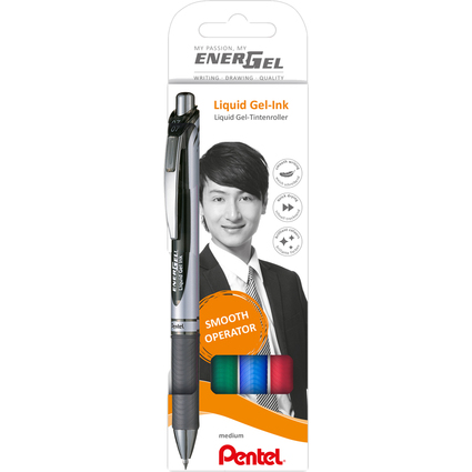 Pentel Gel-Tintenroller EnerGel XmRT, 4er Set, Basisfarben