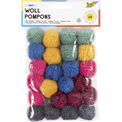 folia Woll-Pompons "Party", 24 Stck, farbig sortiert