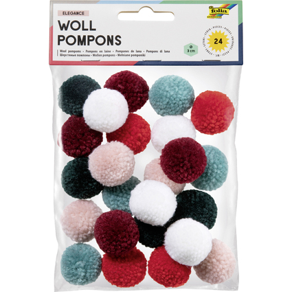 folia Woll-Pompons "Elegance", 24 Stck, farbig sortiert