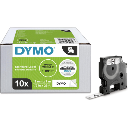 DYMO D1 Schriftbandkassette schwarz/wei, 12 mm x 7 m, 10er