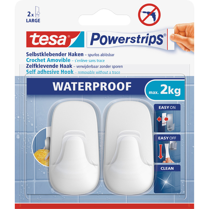 tesa Powerstrips Haken WATERPROOF Large Plastik, wei