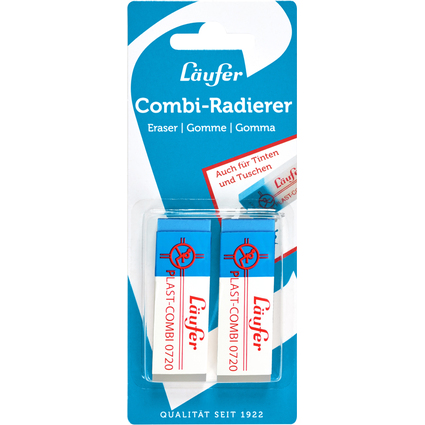 Lufer Kunststoff-Radierer PLAST COMBI, 2er Blisterkarte