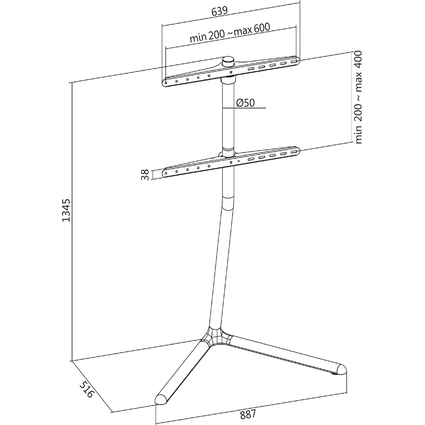 LogiLink TV-Stnder, fr 124,46 - 177,80 cm, V-Fu, schwarz