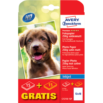 AVERY Zweckform Premium Inkjet Foto-Papier, 15 Blatt gratis