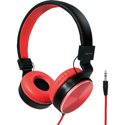 LogiLink Stereo Headset, faltbar, schwarz/rot