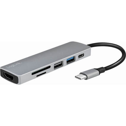 LogiLink USB-C 6-in-1 Multifunktions-Hub, silber