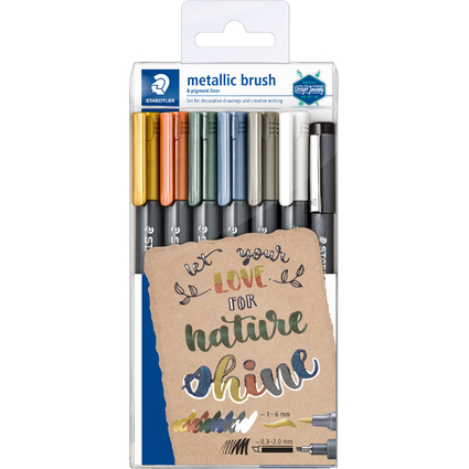 STAEDTLER Pinselstift metallic brush, 6er Etui +Pigmentliner